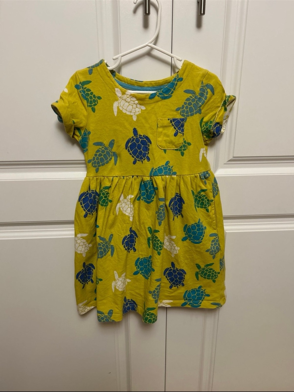 Mini Boden Girls' Yellow Turtle Print Dress 5-6